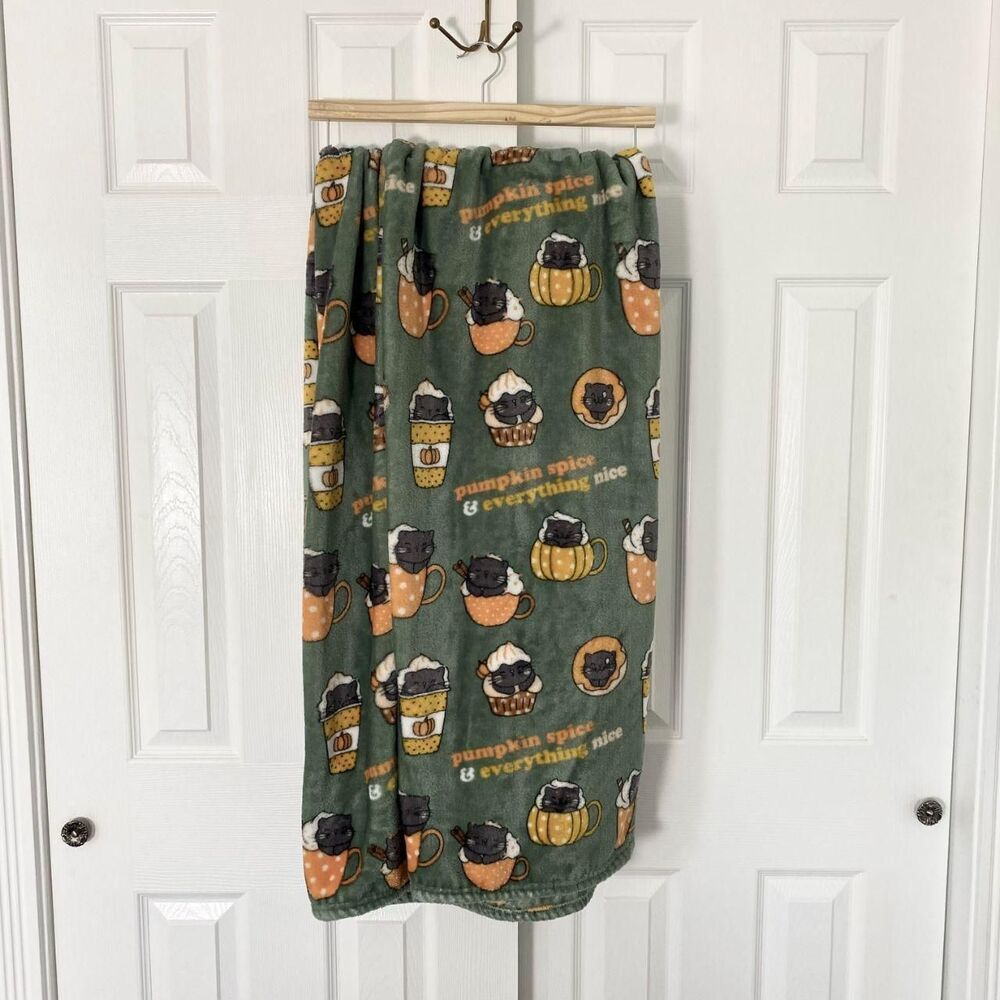 Pumpkin Spice and Everything Nice Black Cat PSL Soft Throw Fall Halloween Throw